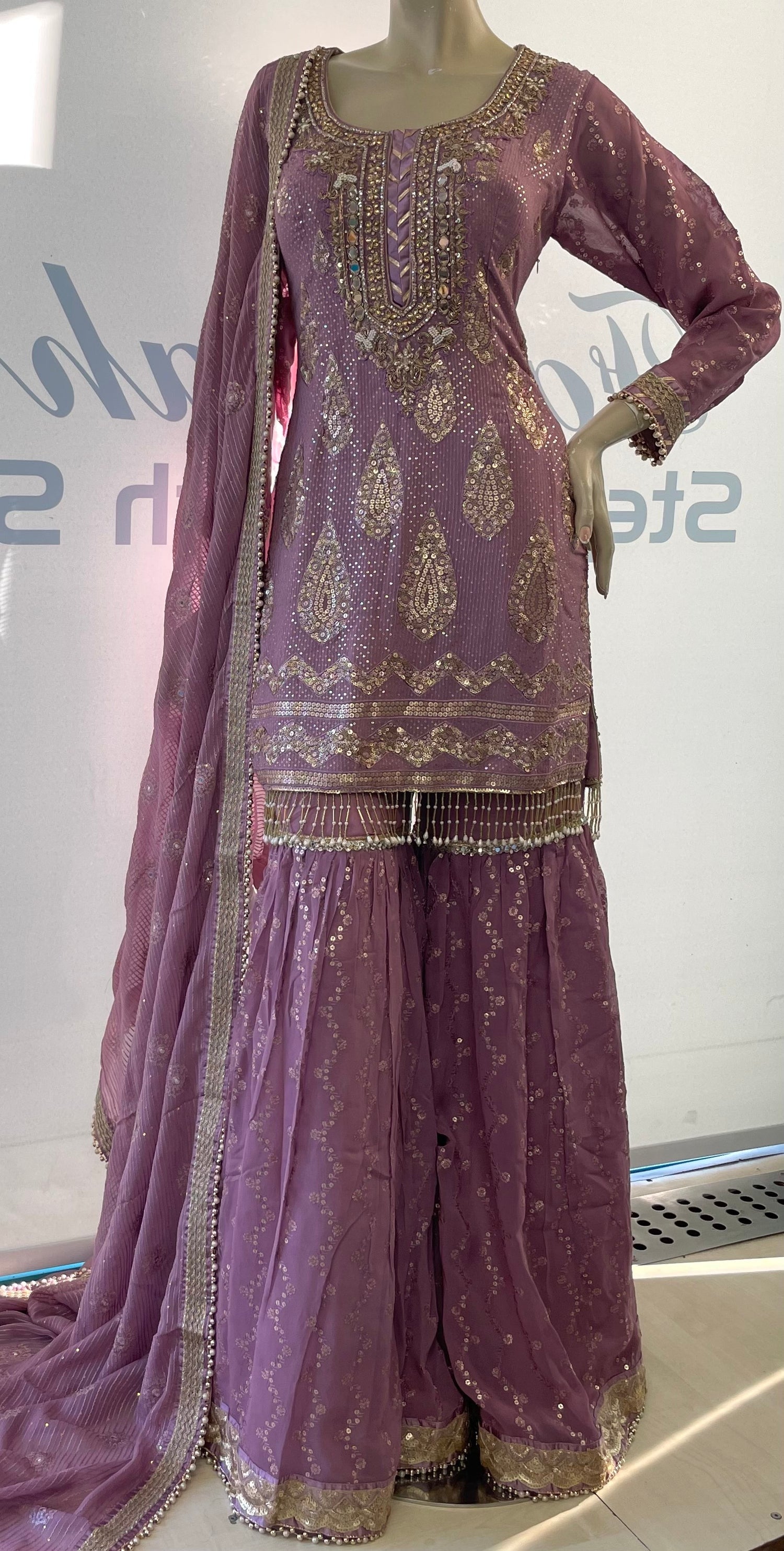 Mauve Heavy Gharara - Fatimahs clothing