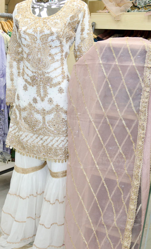 Embroidered chiffon Gharara suit - Fatimahs clothing