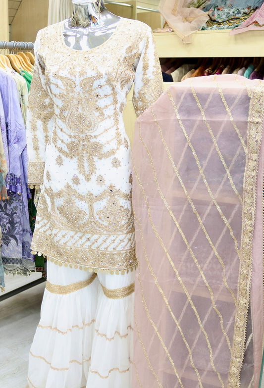 Embroidered chiffon Gharara suit - Fatimahs clothing